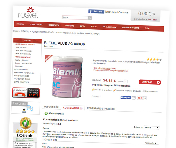 Ficha de producto de leche Blemil Plus AC en la tienda online Rosvel Parafarmacia