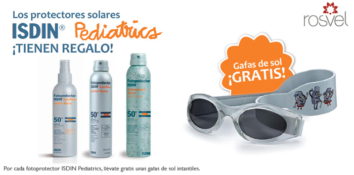 Protectores solares ISDIN de promoción en Rosvel Parafarmacia: gafas gratis.