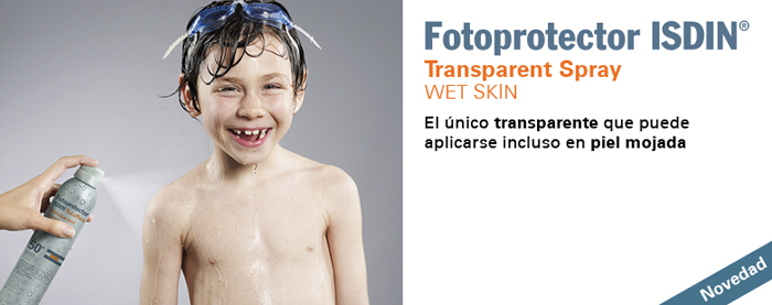 Imagen promocional del fotoprotector Wet Skin de ISDIN de venta en Rosvel Parafarmacia